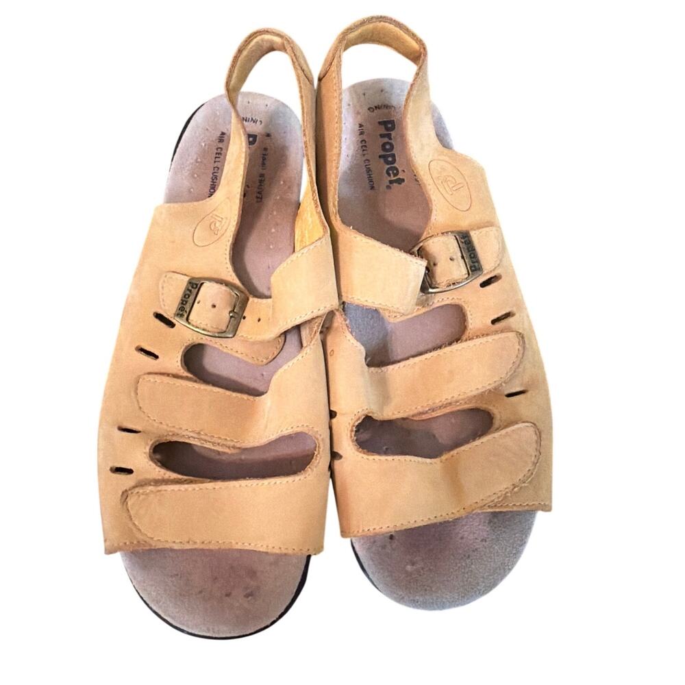 Propet Breezy Walker Sandal Women's Size 8 Yellow Strappy Suede Leather Comfort